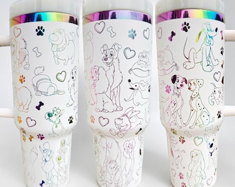Dogs Laser Engraved Cup, Engraved Tumbler Water Bottle, Cartoon Dog, Dog Lovers Tumbler, Pet Tumbler, Furbaby, Engraved Stanley