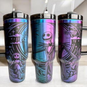 Skeleton Cartoon Tumbler, Engraved Stanley Cup, Pumpkin King Tumbler, Custom Tumbler, Cartoon Gift, Engraved Gift, Rag Doll Tumbler Cup