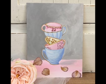 Shabby chic teacup painting