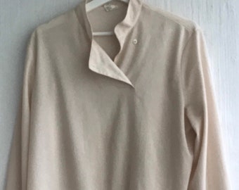 Jaren 80 Blouse crème hoge hals minimalistische bovenkant grote L C48