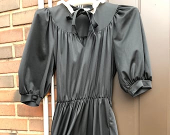 70s80s jurk zwarte taillejurk kant decor meid jurk siZe s