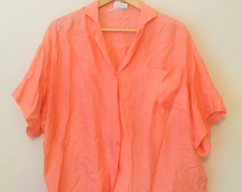 80s silkblouse SorbetPastel loose fit short sleeved oversized tunic