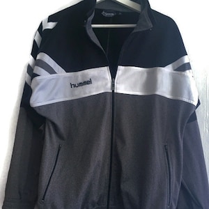 80s90s track jacket Hummel black gray patterned size m