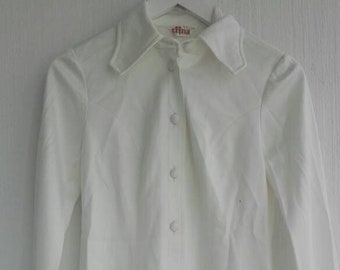 60s70s dress super mini dress white collared button up blouson dress size XS 34