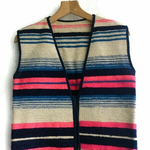 70s80s vest  woven handmade striped white pink blue hippie boho vest size s- m