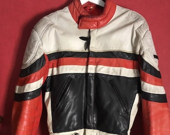 Vintage MC jacket White red black color black padded zip up size 48