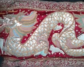 Vintage Thai Kalaga Wallhanging Thai Dragon Embroidered WallHanging Home Decor VElvet Sequinned Puffed Wallhanging Red Gold