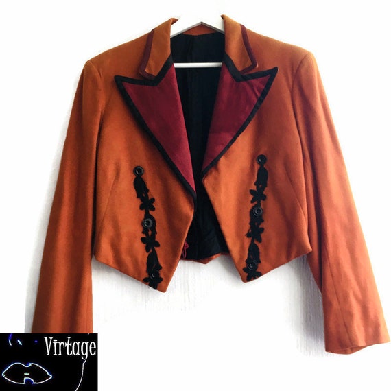 Jacket crop terra-cotta Victorian  black embroide… - image 10