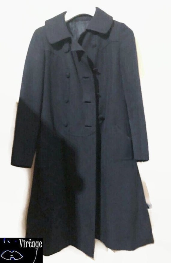 60s 70s coat Navy blue double buttoned front fitte