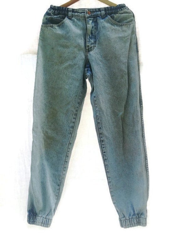 80s90s jeans washed blue  high waist W32 elastica… - image 1