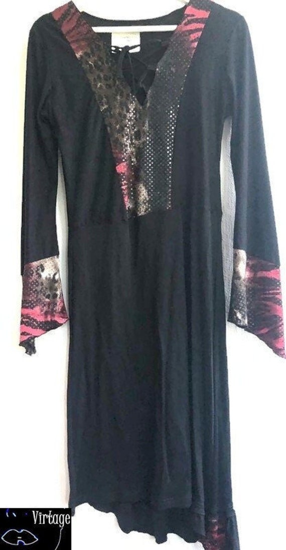90s 00s dress v neck black patterned sequinned lon