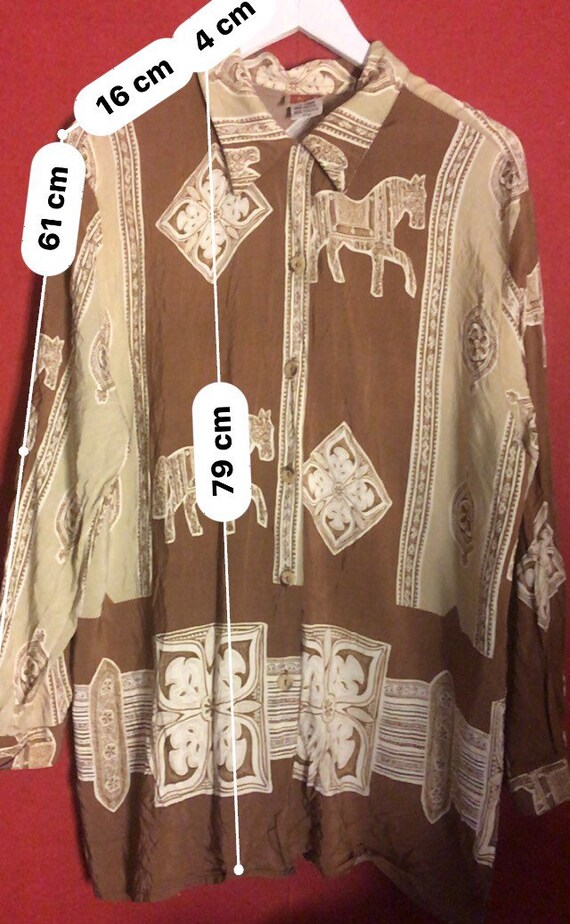 80s blouse  patterned brown beige longsleeved but… - image 6