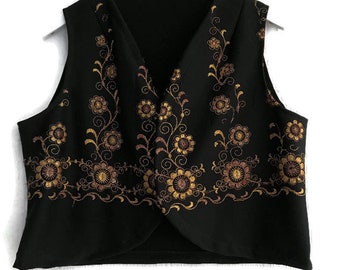 70s style vest hippie top black sleeveless size s-m