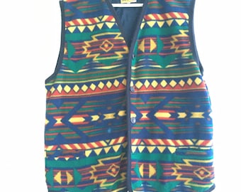90s vest  patterned  aztek blue hippieboho sleevess coat size M-L