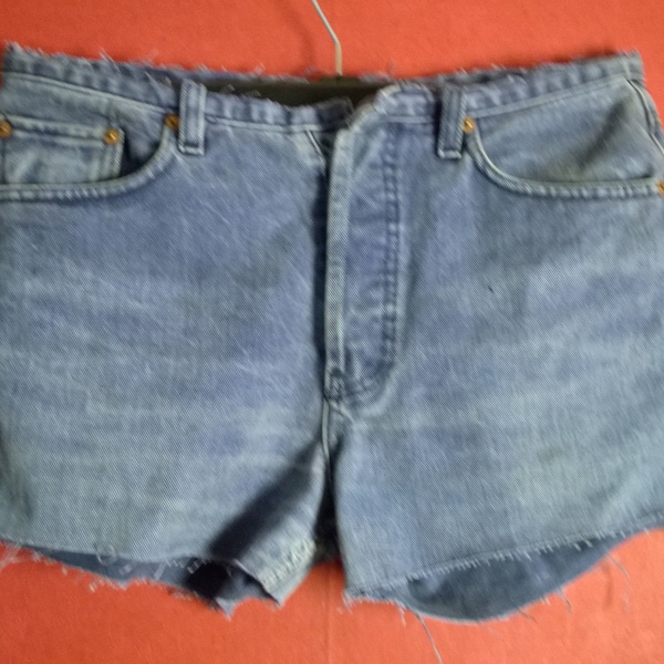 Vintage 90s Shorts denim Levi's Blue Indigo Purple Distressed Size 31