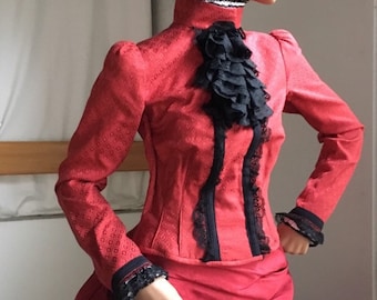 Victorian Red Taft Dress: Bustle Skirt, Metal Frame, Size 38