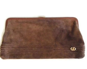 Vintage 70s clutch suede brown