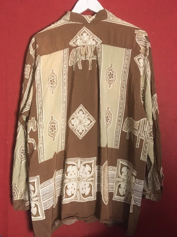80s blouse  patterned brown beige longsleeved but… - image 7