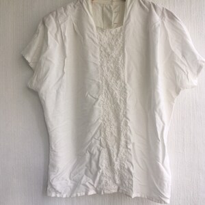 80s blouse White lace decor sleeveless boho top size 38-40