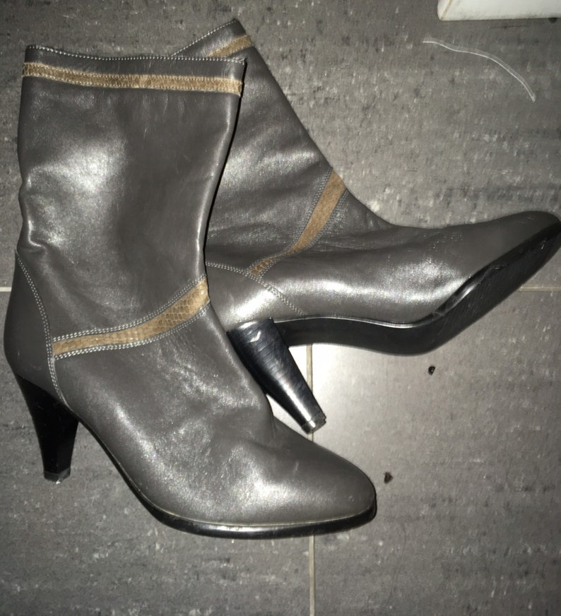 80s Boots gray Leather Womens disco 1980s Boots Size 4 europea Etsy