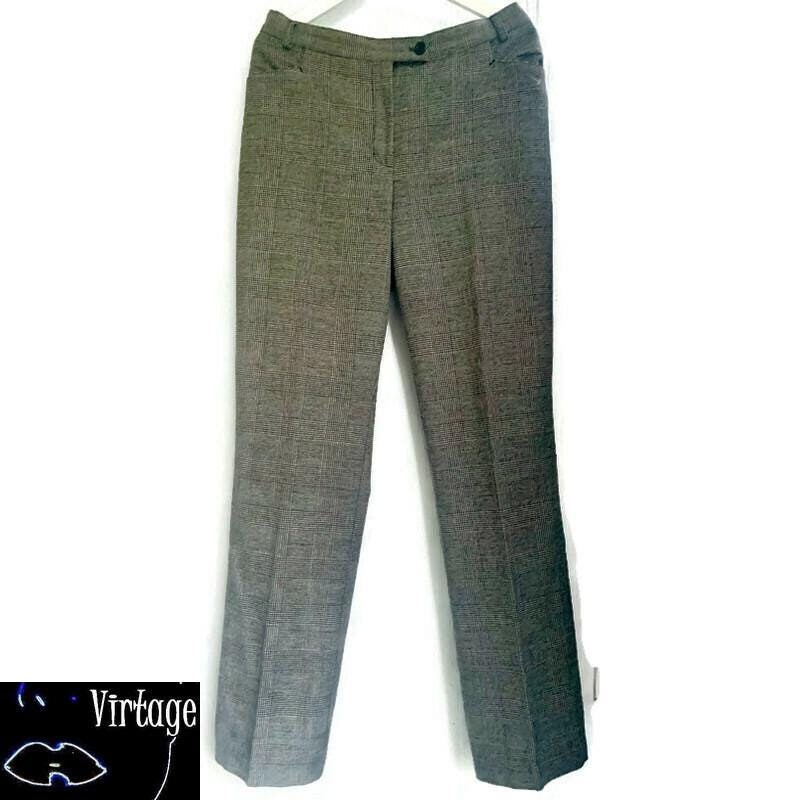 90s Pants Checkered Black White Wide Straight Leg Mid Rise