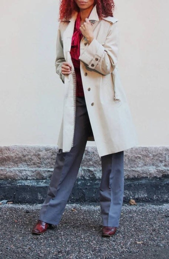 70s Trench Coat beige A-lined Womens Transitional… - image 1