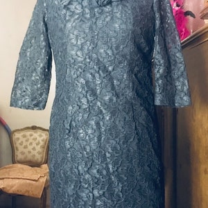 50s 60s dress black lace decor 3-4 sleeve vintage dress size xs
