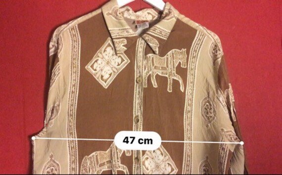 80s blouse  patterned brown beige longsleeved but… - image 8