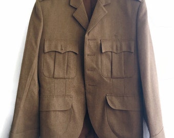 70s uniform jacket brown wool tailored fitted mens jacket Scottish Service military officer  size s-m