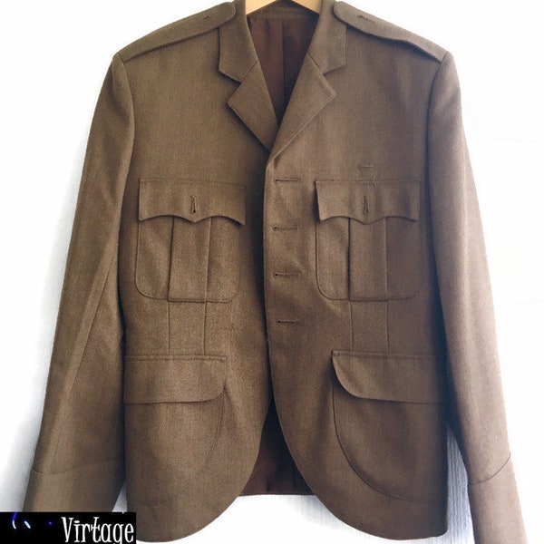 Veste d'uniforme des années 70 en laine brune ajustée sur mesure pour homme, officier militaire du service écossais, taille s-m