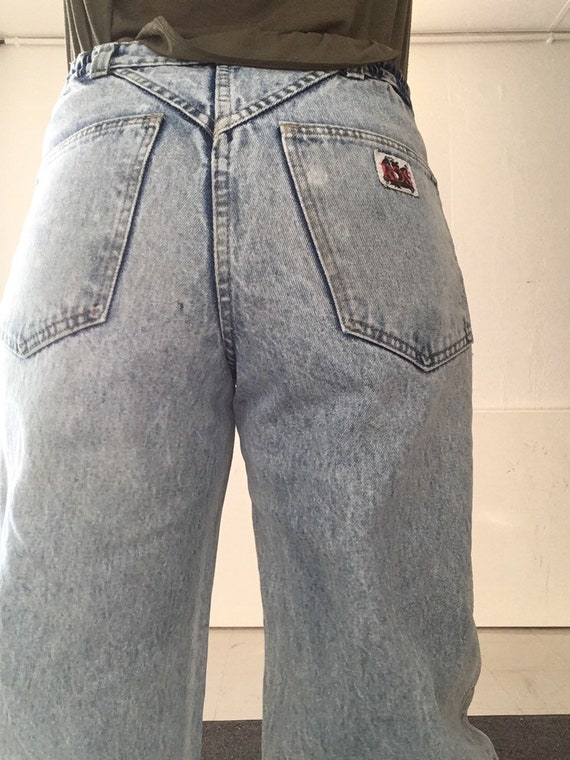 80s90s jeans washed blue  high waist W32 elastica… - image 9