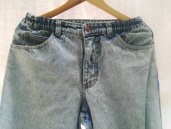 80s90s jeans washed blue  high waist W32 elastica… - image 3