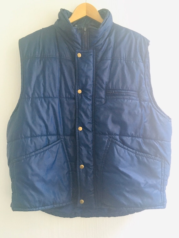 70s 80s jacket sleeveless vest navy blue L