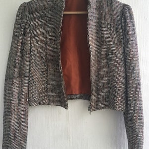 60s jacket tweed zip up womens transitional season jacket size s