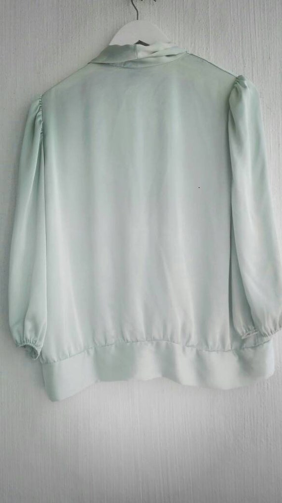 80s blouse silky aqua pastel collared loosefit to… - image 3
