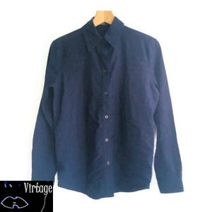 70s80s blouse Claire NavyBlue longsleeve slimfit skinnyfit ButtonDown collared SolidColor top size 38