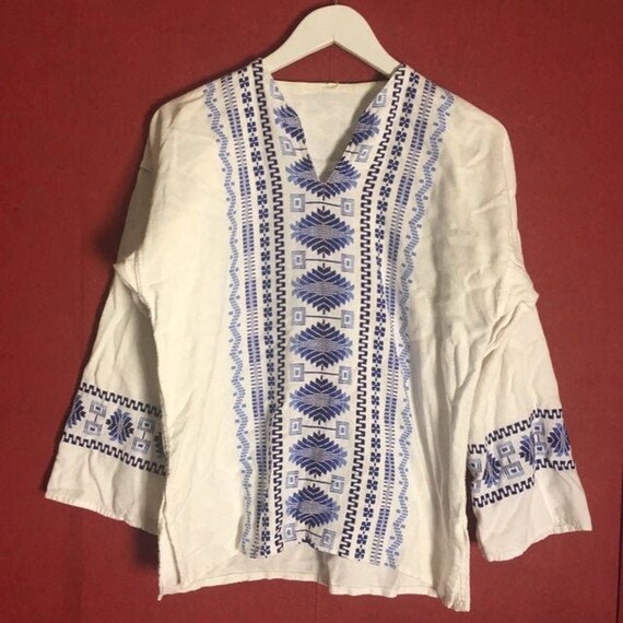 blue peasant blouse