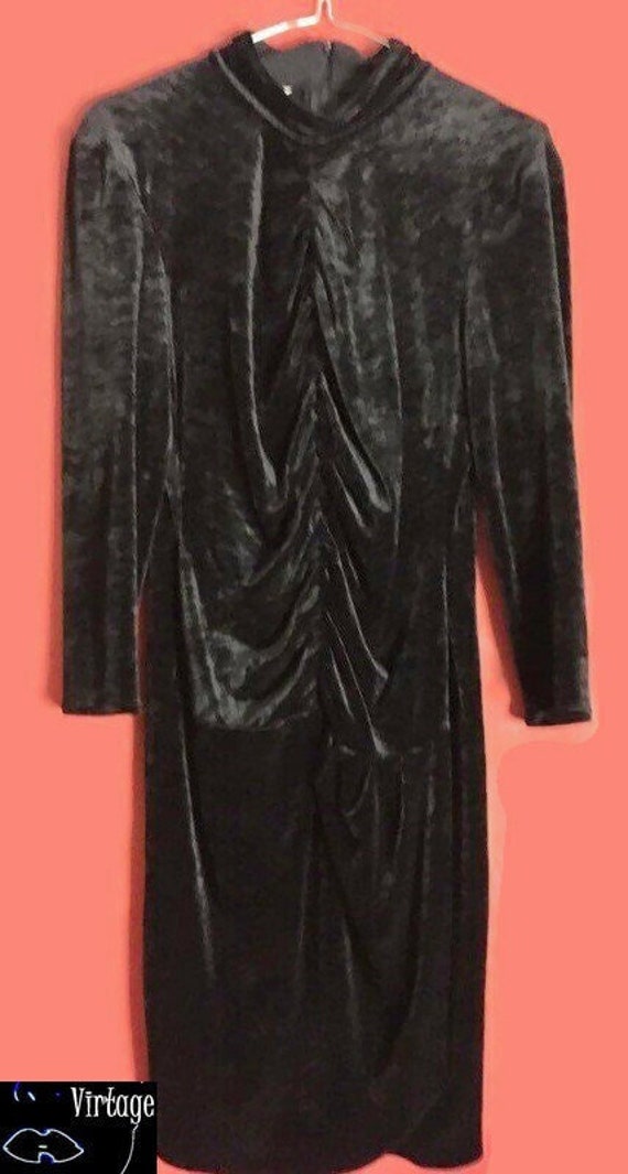 80s90s Dress velvet velour Draped Black 90s Grunge