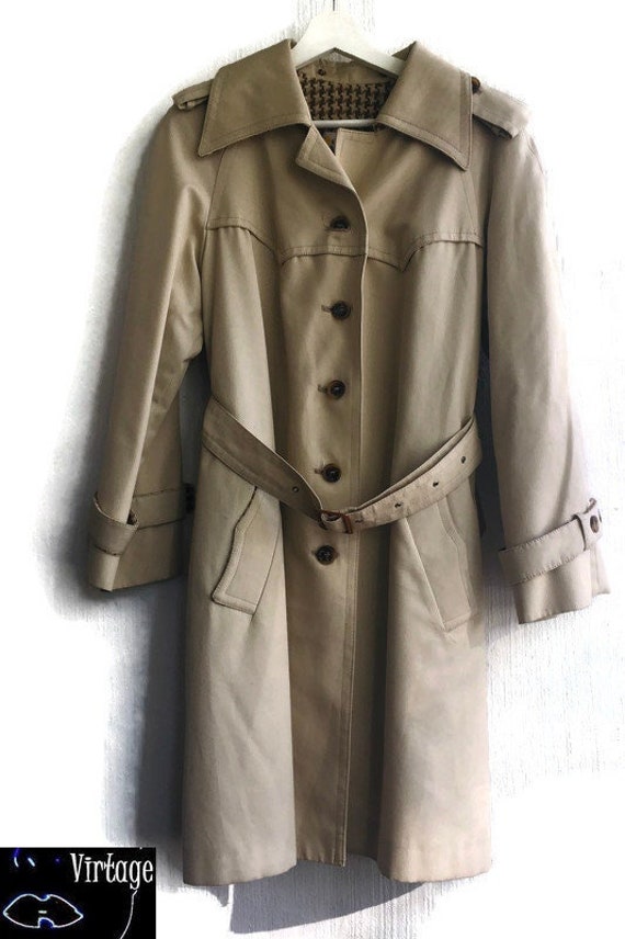 70s Trench Coat beige A-lined Womens Transitional… - image 8