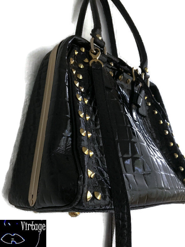 Embellished Crocodile Printed Leather Top Handle Bag