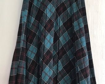 70s80s skirt plaid pleated blue librarian skirt size s