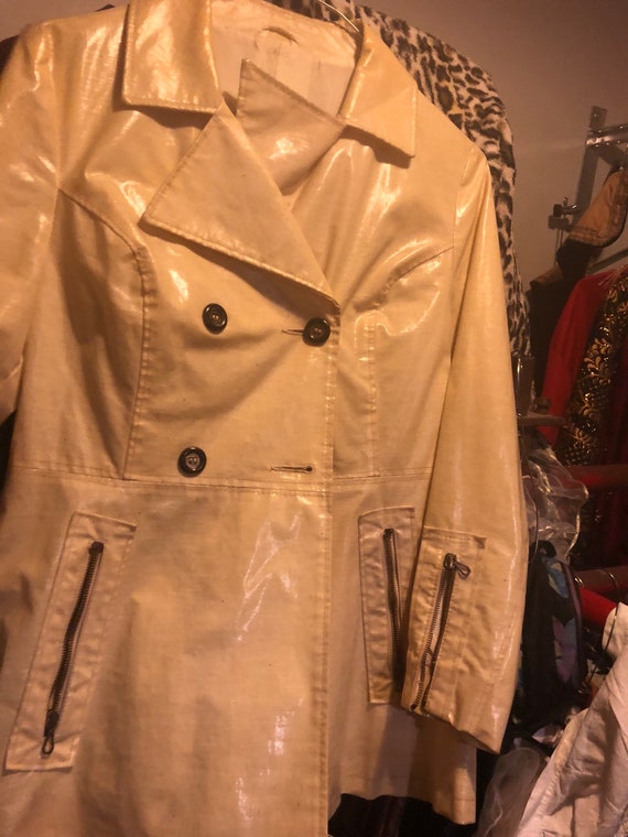 70s Coat Raincoat White Ivory Belted Waxed Cotton Womens Jacket 36-38 Xs