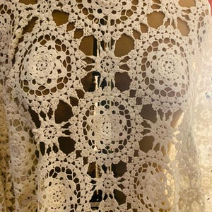 Crochet white poncho fringe Lace cotton Beachwear Cover top Cotton cover up crocheted cream white hand made top