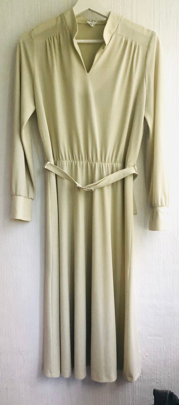 70s80s Dress  HighCollar Longsleeve Ivory  Polyest