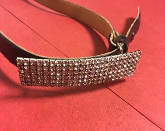 90s belt rhinestone buckle leather belt 75cm