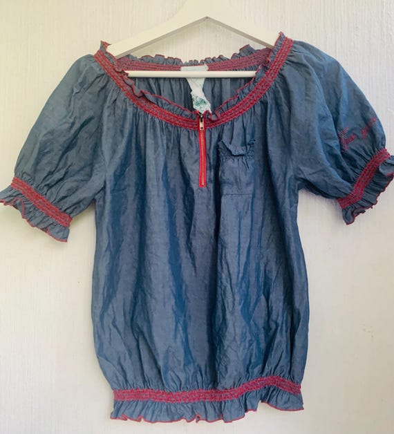 Vintage Peasant Blouse Embroidered Shortsleeve Top Size S Etsy Australia
