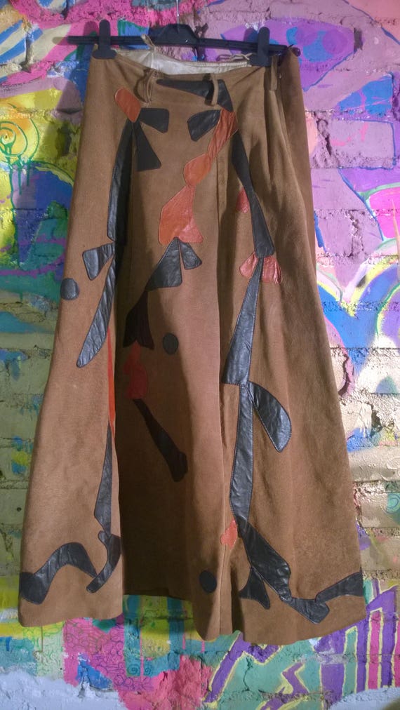 Vintage 70s Skirt Leather Maxi Skirt Brown suede