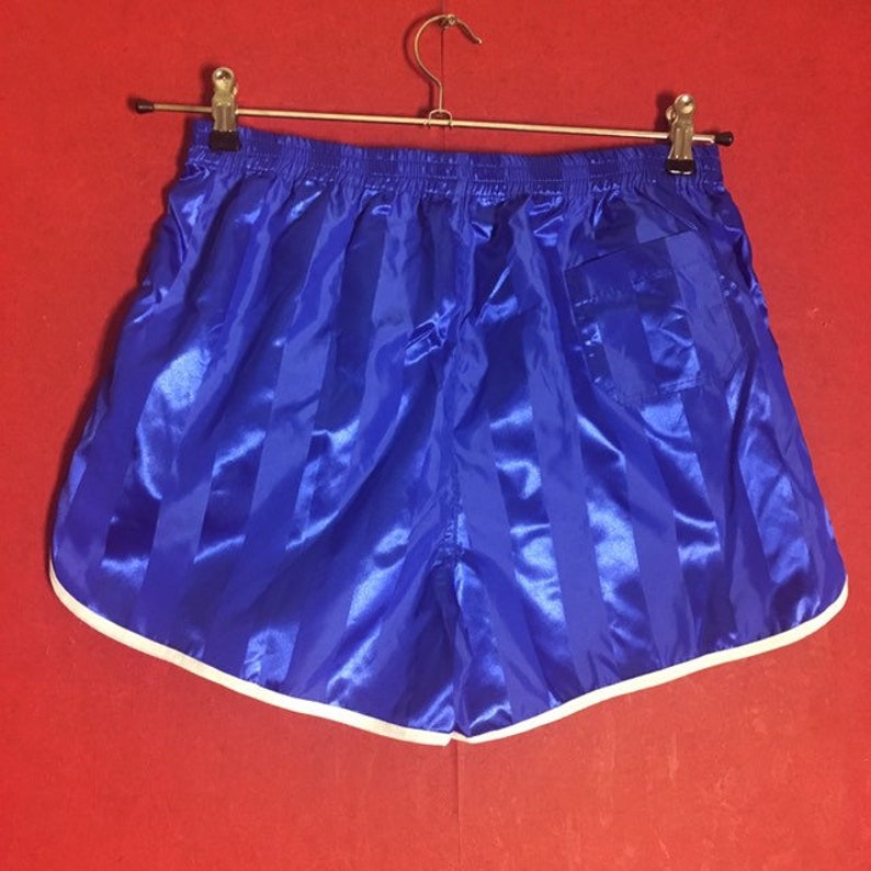 70s Mens Shorts Gym Shorts Football Shorts Blue White Shiny Satin Retro