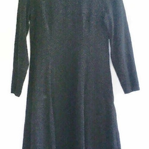 50s 60s dress black crepe Alined longsleeve slimfit mod retro minimalist size S