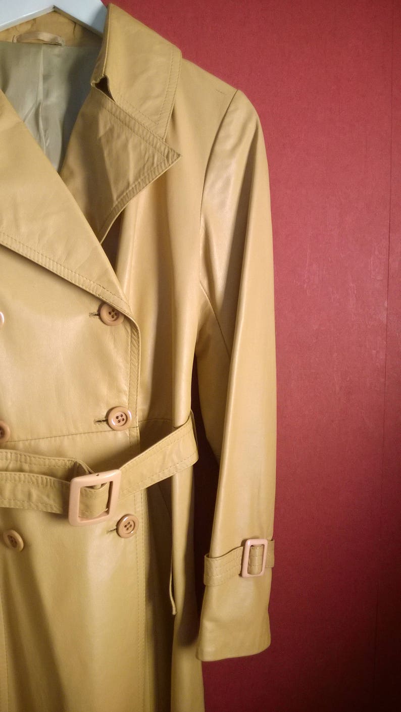 Vintage 70s mac Leather Trench Cream Belted Womens Long coat Etsy